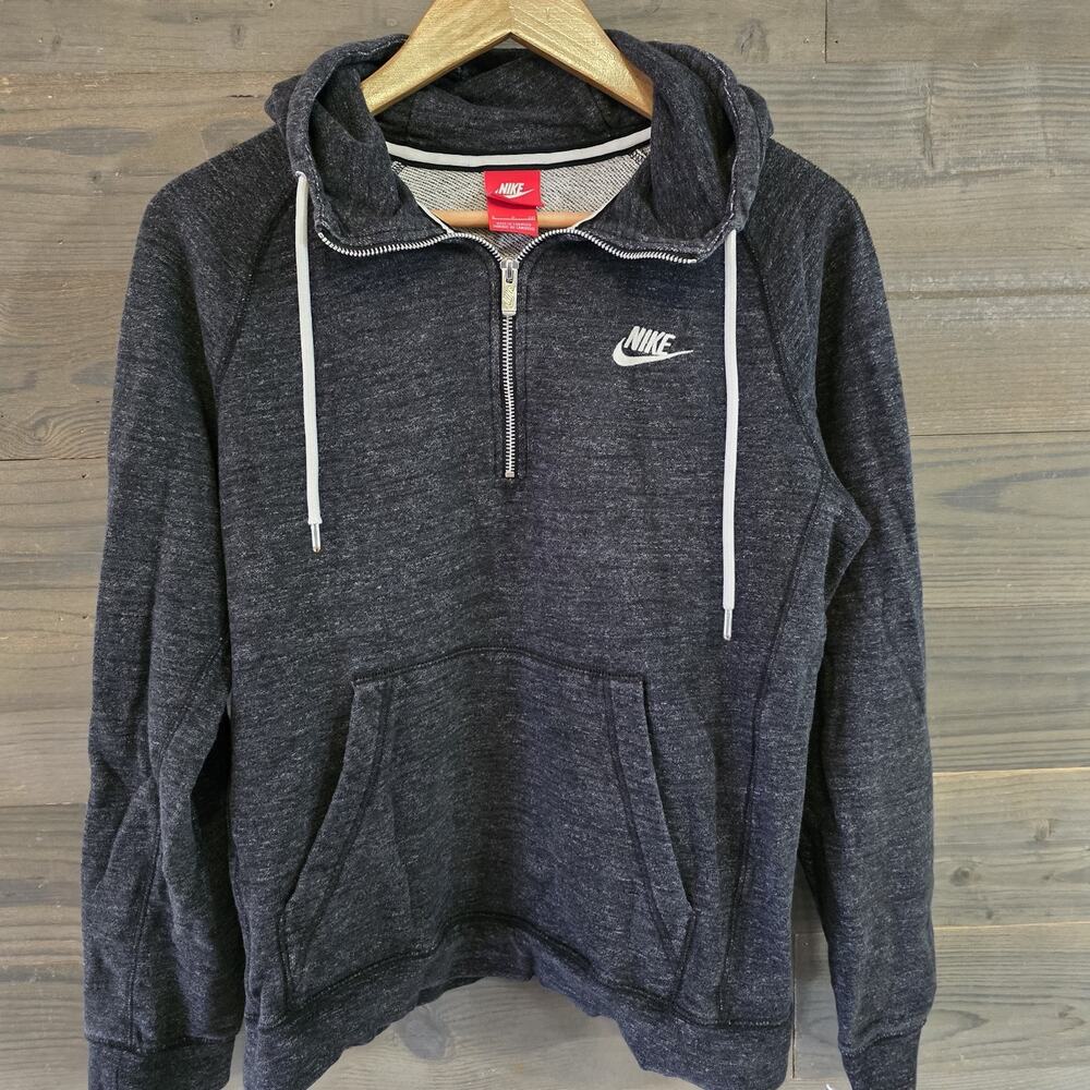 Nike Women's Quarter Zip Hoodie Small Heather Black Pullover Hooded Sweatshirt S